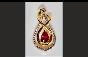 Prime Art & Jewels BR Gold Over Brass Diamond & Ruby CZ  Figure 8 Pendant 1.25"